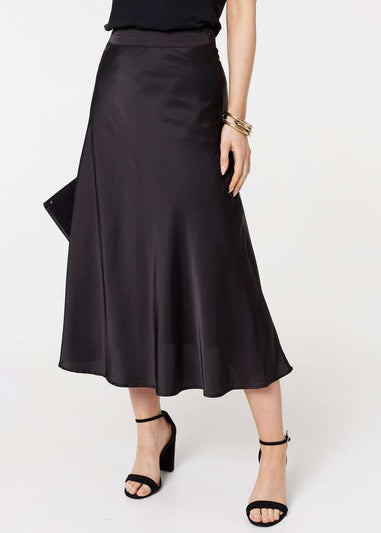 Izabel London Black High Waist Elasticated A-Line Midi Skirt