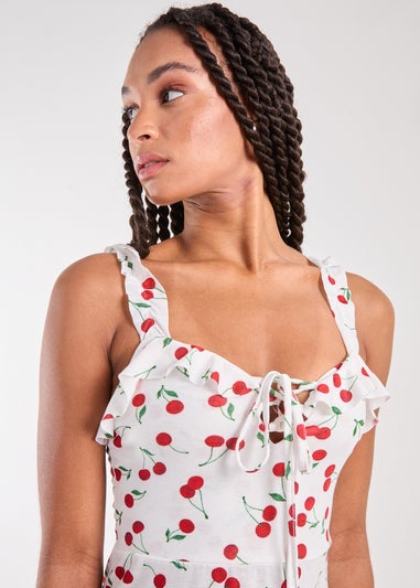 Pink Vanilla White Cherry Print Strappy Mini Dress