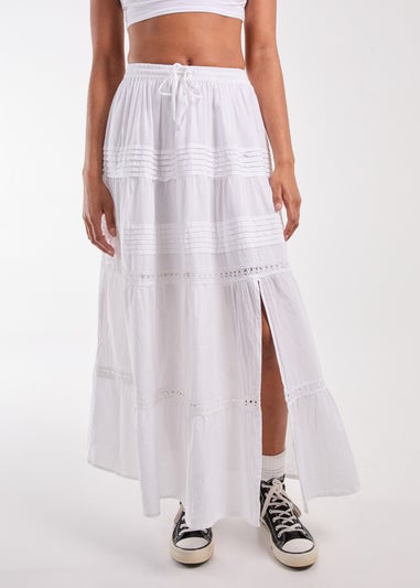 Pink Vanilla White Prairie Tiered Maxi Skirt