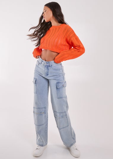 Pink Vanilla Orange Crochet Super Cropped Jumper