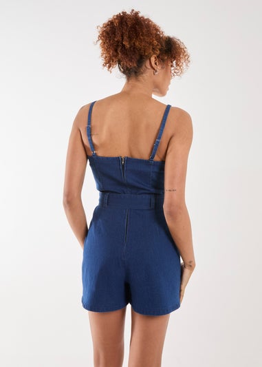 Pink Vanilla Blue Belted Denim Playsuit