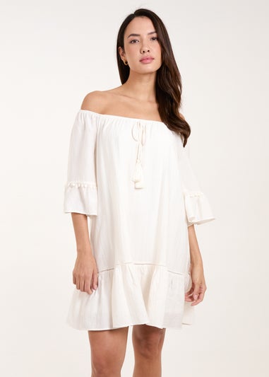 Blue Vanilla Ivory On Off Shoulder Tunic Dress