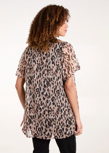 Blue Vanilla Brown V Neck Animal Tunic Top