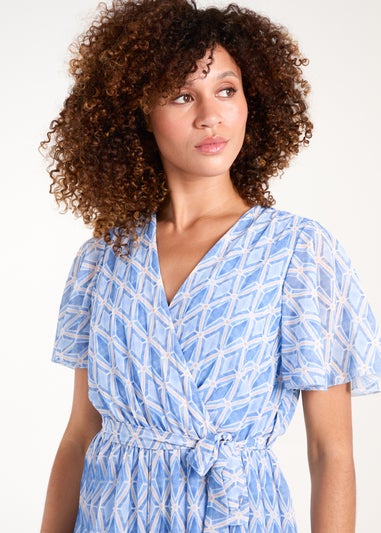 Blue Vanilla Blue Aztec Diamond Printed Pleated Jumpsuit