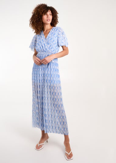 Blue Vanilla Blue Aztec Diamond Printed Pleated Jumpsuit