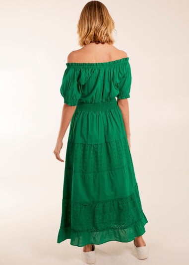 Blue Vanilla Green Milkmaid Broderie Tiered Maxi Dress