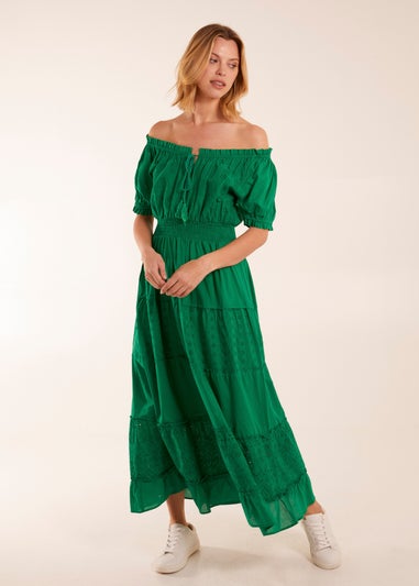 Blue Vanilla Green Milkmaid Broderie Tiered Maxi Dress