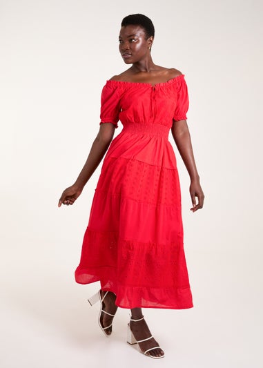 Blue Vanilla Red Milkmaid Broderie Tiered Maxi Dress