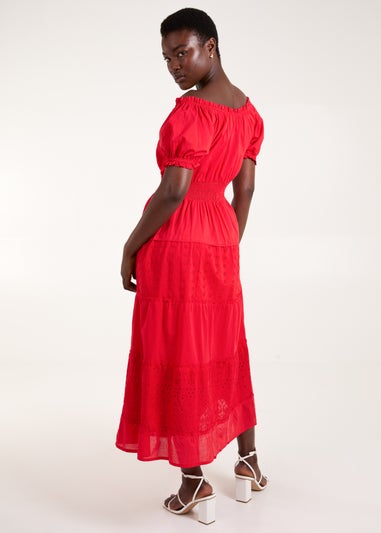 Blue Vanilla Red Milkmaid Broderie Tiered Maxi Dress