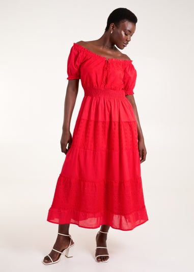 Blue Vanilla Red Milkmaid Broderie Tiered Maxi Dress