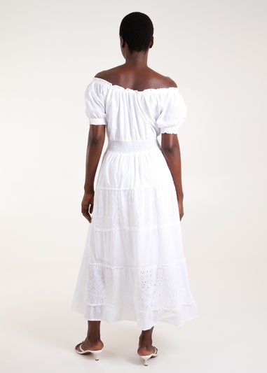 Blue Vanilla White Milkmaid Broderie Tiered Maxi Dress