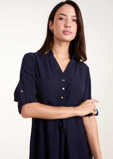 Blue Vanilla Navy Shirt Dress With Adjustable Sleeves