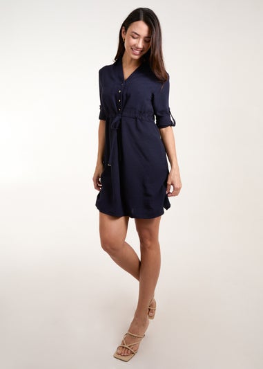 Blue Vanilla Navy Shirt Dress With Adjustable Sleeves