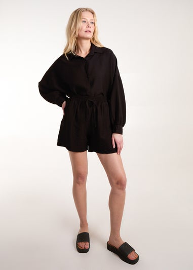 Blue Vanilla Black Linen Shorts & Shirt Set