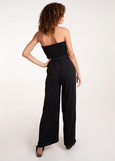 Blue Vanilla Black Shirred Bandeau Jumpsuit