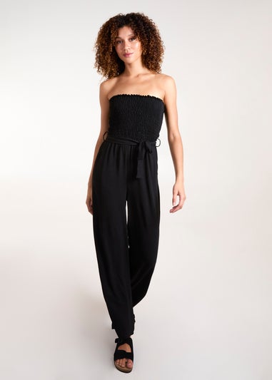 Blue Vanilla Black Shirred Bandeau Jumpsuit