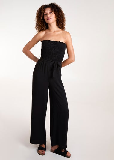 Blue Vanilla Black Shirred Bandeau Jumpsuit