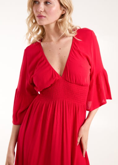 Blue Vanilla Red Shirred Empire Bust Dress