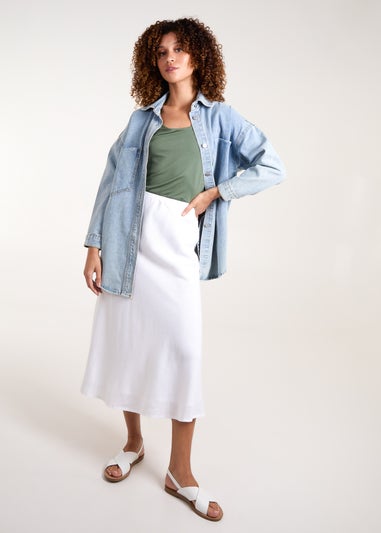 Blue Vanilla White Bias Cut Midi Skirt