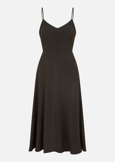 Yumi Black Viscose Tie Back Midi Sun Dress