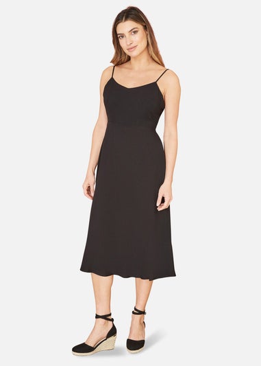 Yumi Black Viscose Tie Back Midi Sun Dress