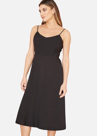 Yumi Black Viscose Tie Back Midi Sun Dress