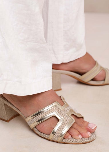 Where's That From Drama Gold Metallic Strappy Block Heel Sandals