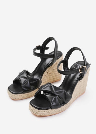 Where's That From Lima Black Wide-Fit Padded Strappy Espadrille Wedges