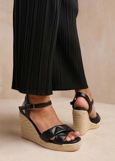 Where's That From Lima Black Wide-Fit Padded Strappy Espadrille Wedges