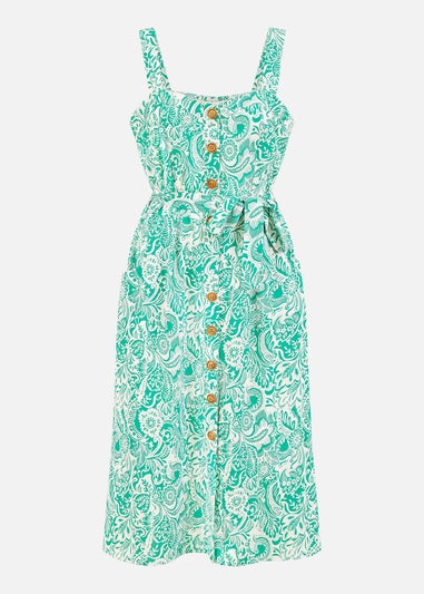 Yumi Paisley leaf Print Midi Sundress  In Green