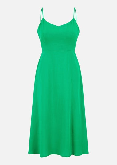 Yumi Green Viscose Tie Back Midi Sun Dress