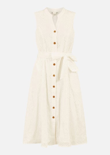 Yumi White Flower Broderie Anglaise Cotton Shirt Dress