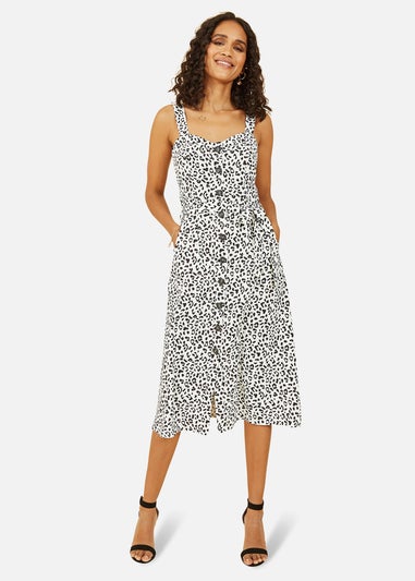 Yumi White Animal Print Button Up Sundress