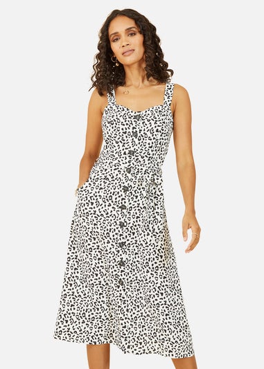 Yumi White Animal Print Button Up Sundress