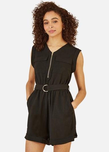 Yumi Black Utility Playsuit With Pockets