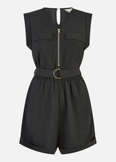 Yumi Black Utility Playsuit With Pockets