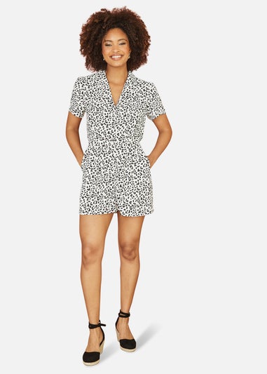 Yumi White Leopard Print Playsuit