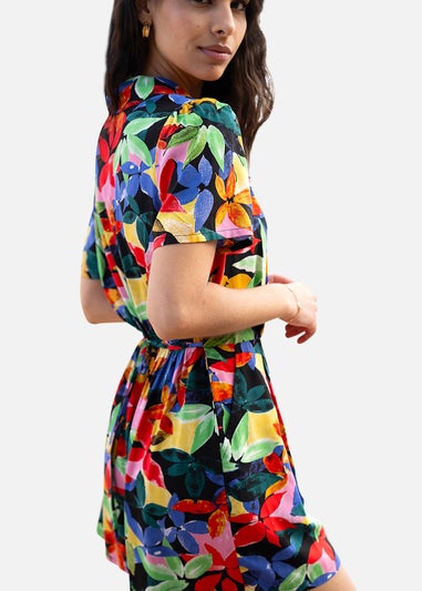 Yumi Multicolour Tropical Leaf Print Playsuit