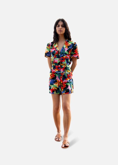 Yumi Multicolour Tropical Leaf Print Playsuit