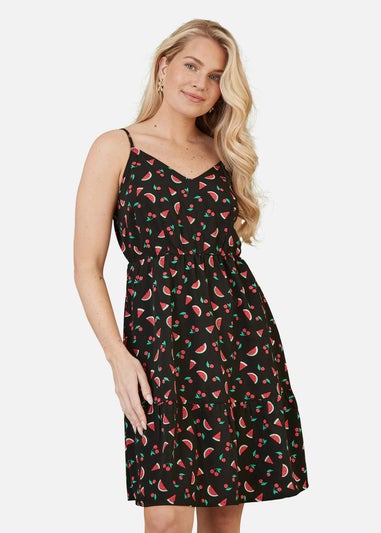 Yumi Black Recycled Fabric Watermelon Print Sundress