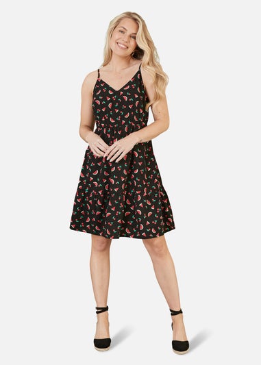 Yumi Black Recycled Fabric Watermelon Print Sundress