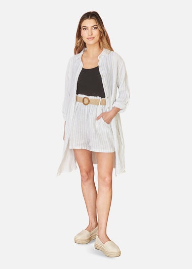 Yumi White Striped Italian Linen Shorts With Belt