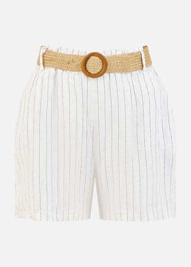 Yumi White Striped Italian Linen Shorts With Belt