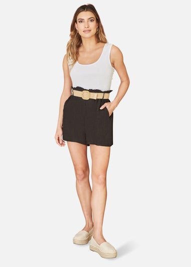 Yumi Black  Italian Linen Shorts With Belt