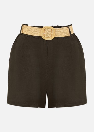 Yumi Black  Italian Linen Shorts With Belt