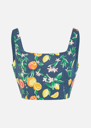 Yumi Navy Organic Cotton Citrus Print Crop Top