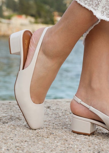 Where's That From Michigan Cream Patent Square Toe Slingback Heels