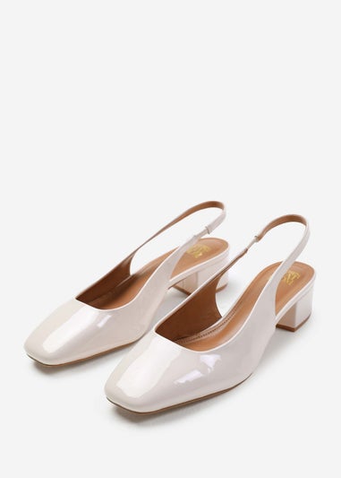 Where's That From Michigan Cream Patent Square Toe Slingback Heels