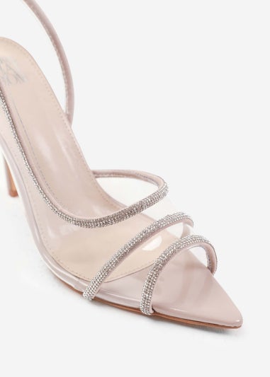 Where's That From Dallas Nude Crystal Strappy Slingback High Heels