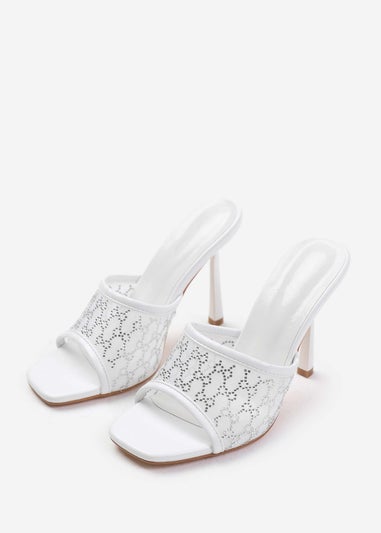 Where's That From Lisbon White Diamante Mesh Peep Toe Mules